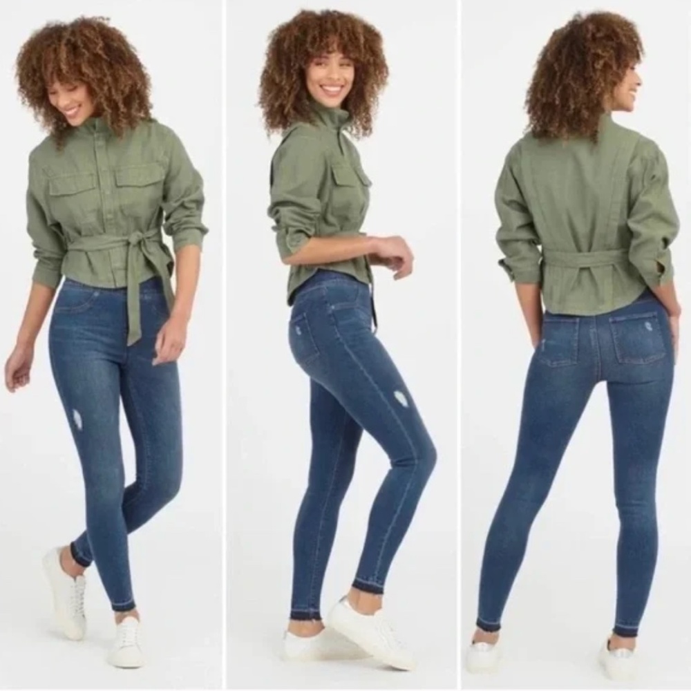 Distressed Ankle Skinny Jeans, Medium Wash XS
